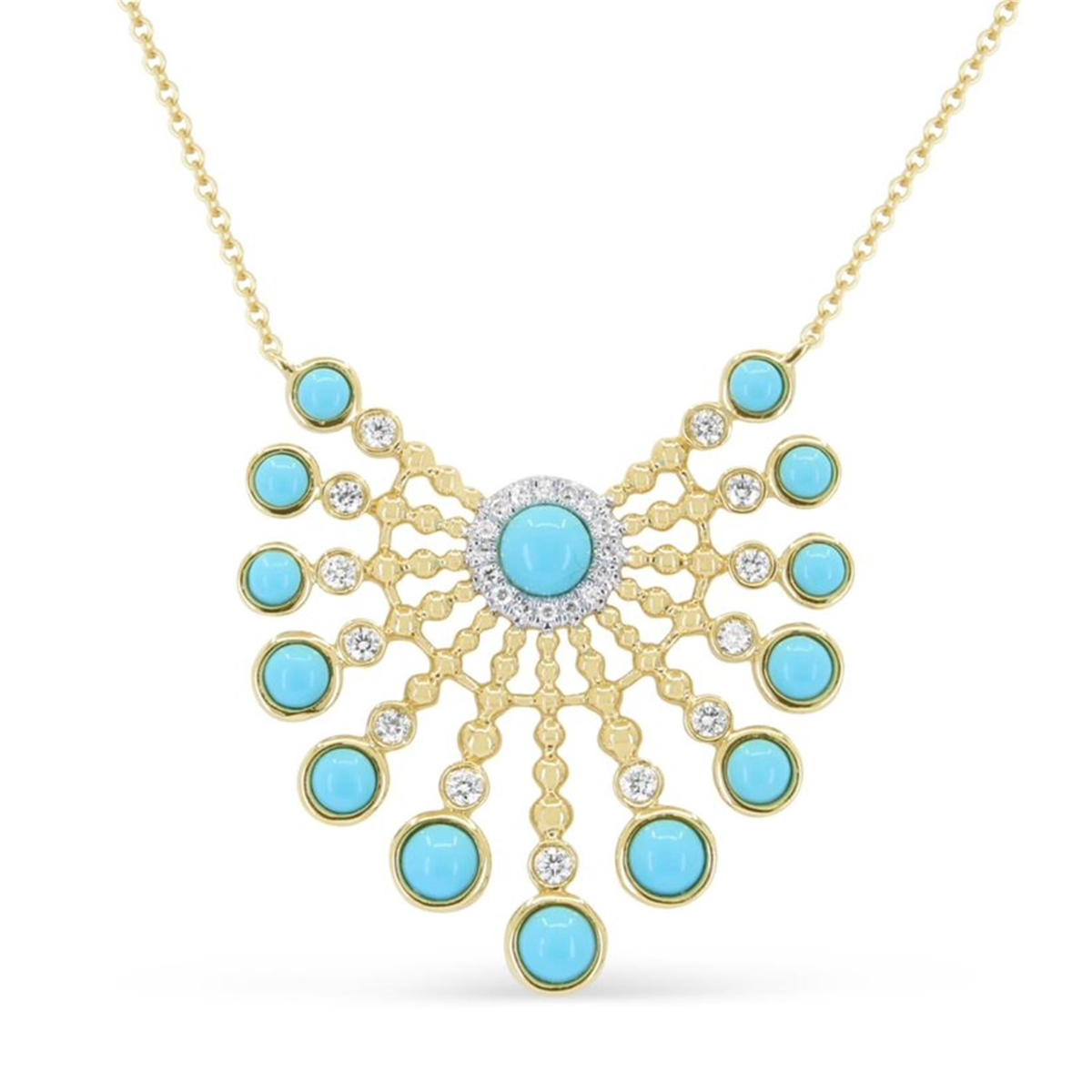 14Kt Yellow Gold Turquoise Diamond Pendant