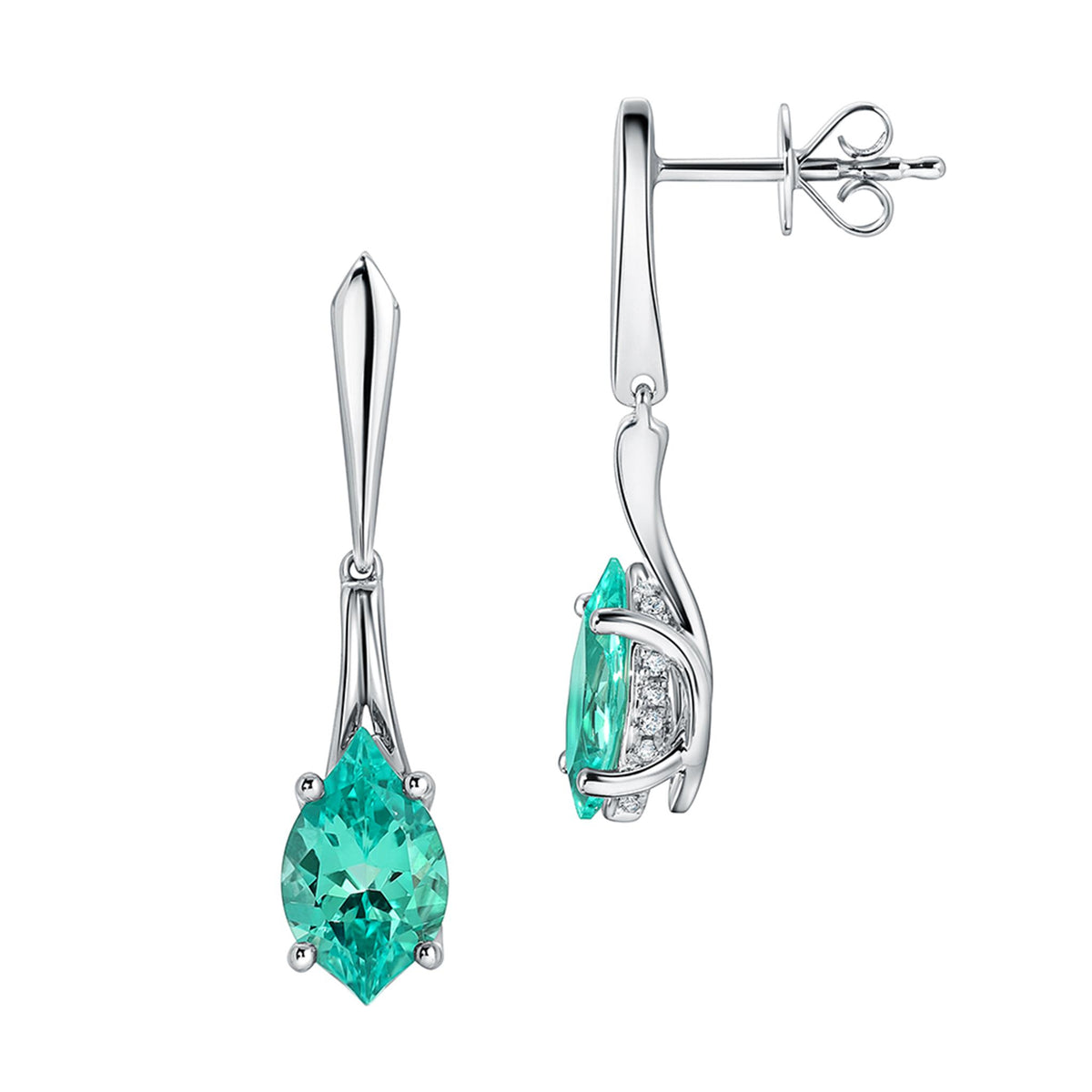 14Kt White Gold Dangle Earrings With 3.08ct Chatham Lab Created Chrysoberyl