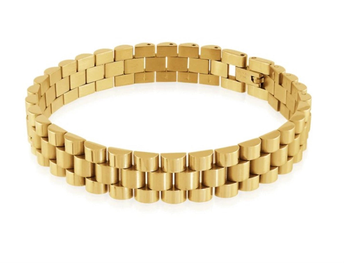 Italgem Stainless Steel Gold IP Plated Watch Band Style Bracelet