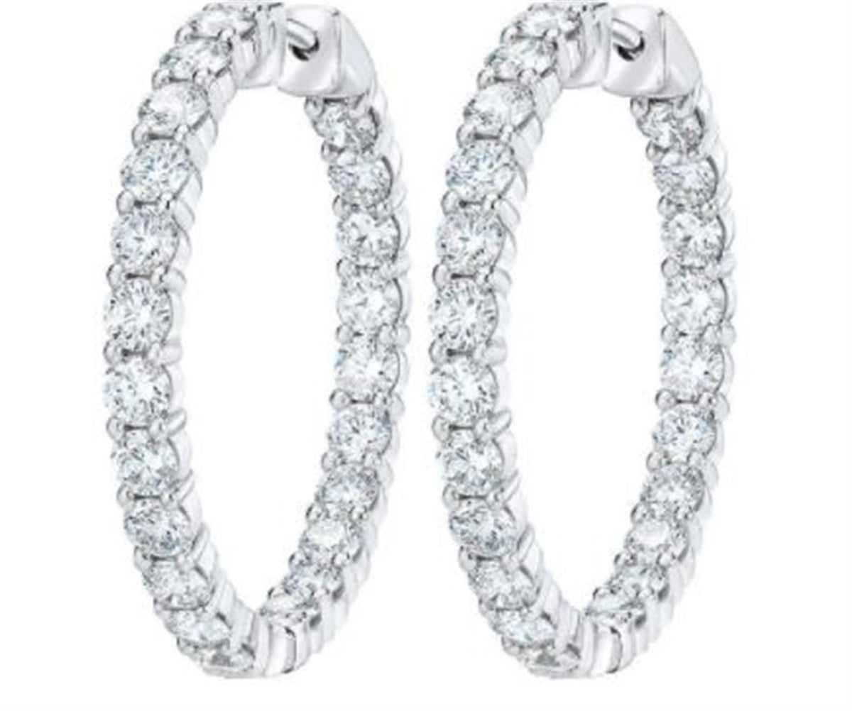 18Kt White Gold Round Hoop Earrings With  7.93cttw Natural Diamonds