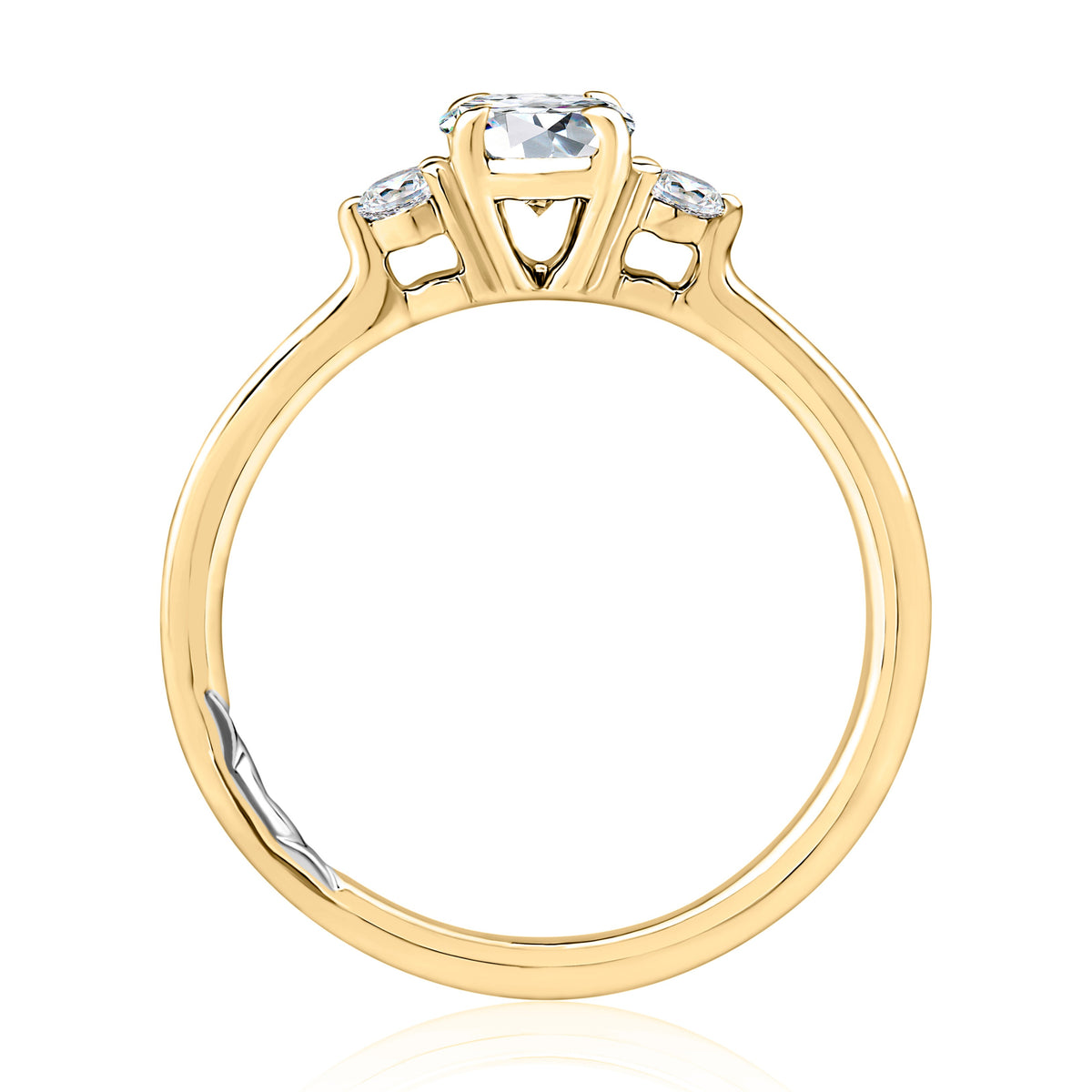 A. Jaffe Three-Stone Engagement Ring Mounting in 14K Yellow Gold