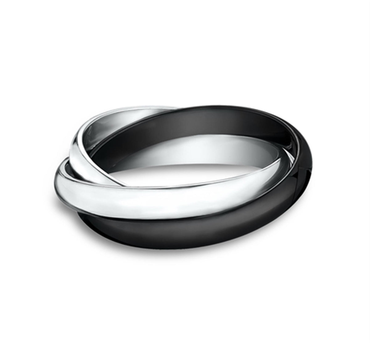 3-Piece Rolling Ring With 3mm Bands - 14kt White Gold & Black Ceramic