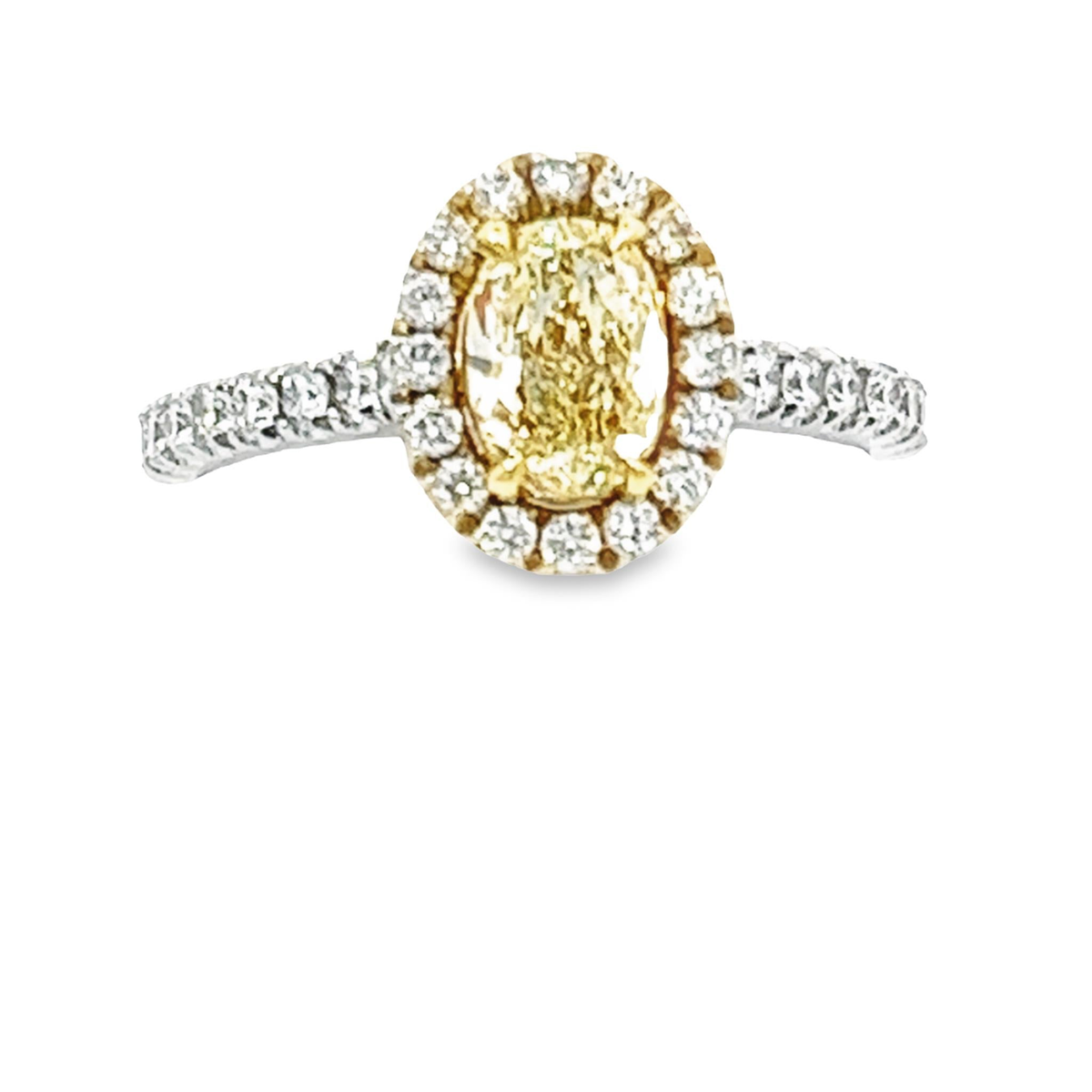 18Kt Yellow  White Gold Halo Engagement Ring With 0.77ct Natural Center Diamond