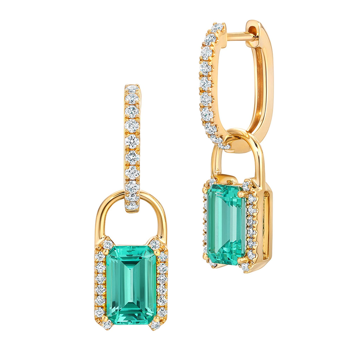 14Kt Yellow Gold Dangle Earrings With 2.96ct Chatham Lab Created Mint-Colored Chrysoberyl