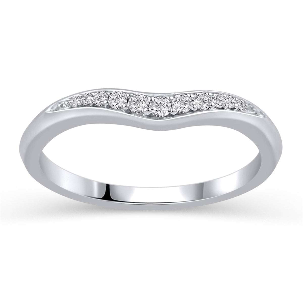 14Kt White Gold Curved Wedding Ring With 0.12cttw Natural Diamonds