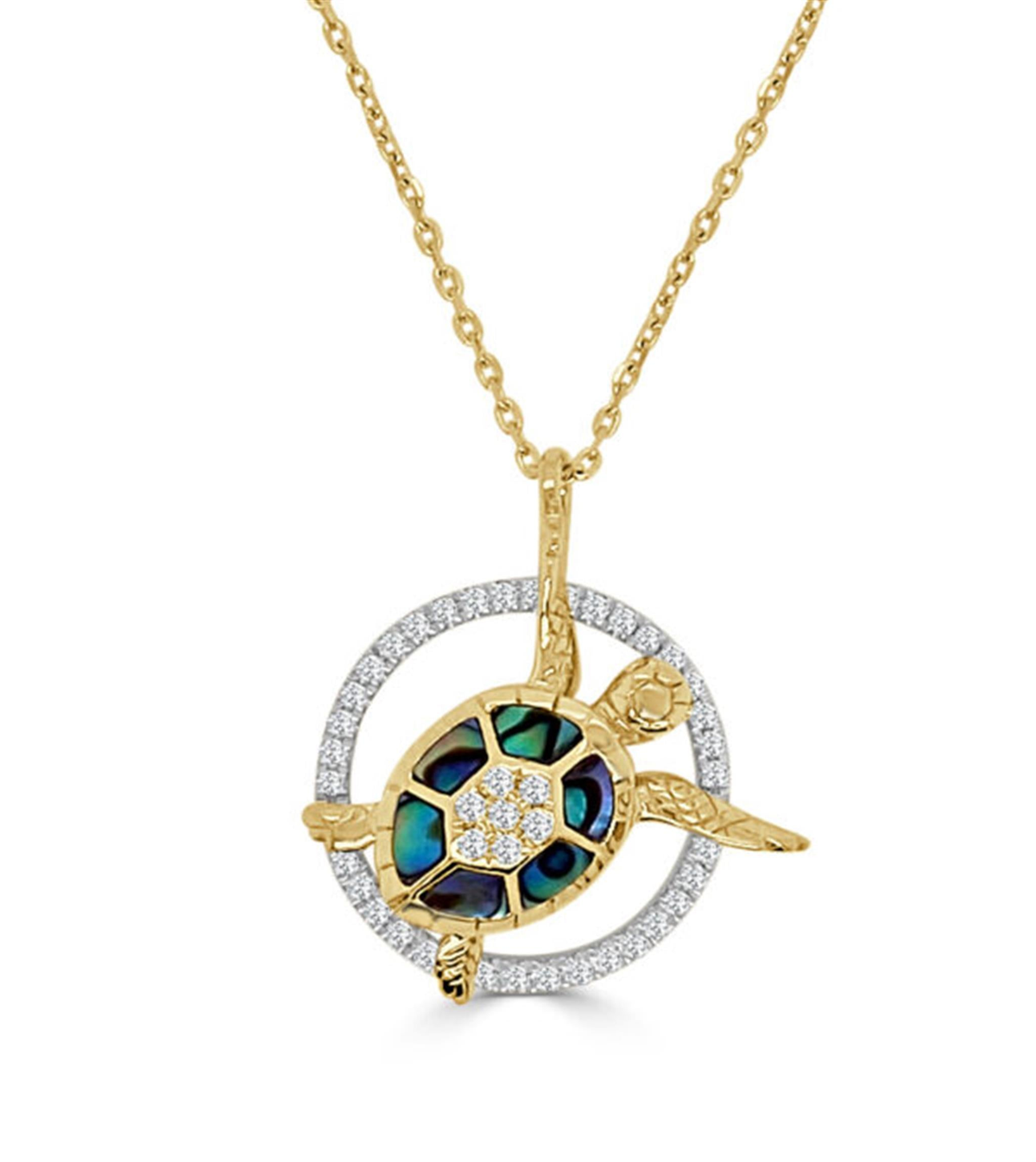 Frederic Sage 14Kt Yellow Gold Small Abalone & Diamond Swimming Turtle Pendant With .24cttw Natural Diamonds