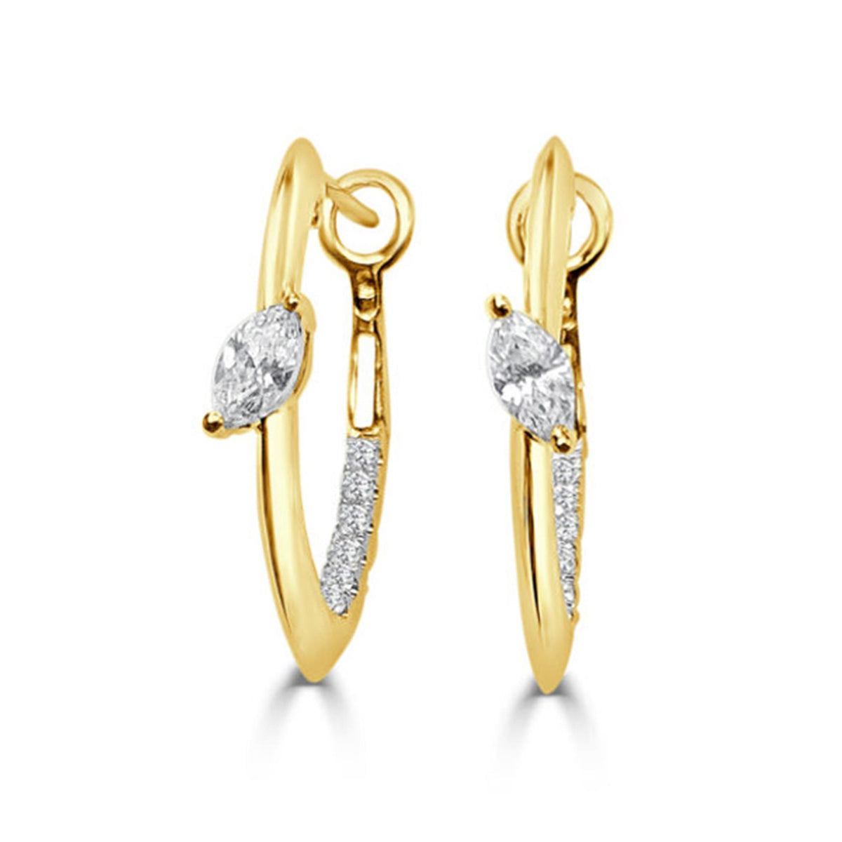 Frederic Sage 14Kt Yellow Gold Slanted Marquise Hoop Earrings with 0.46cttw Natural Diamonds