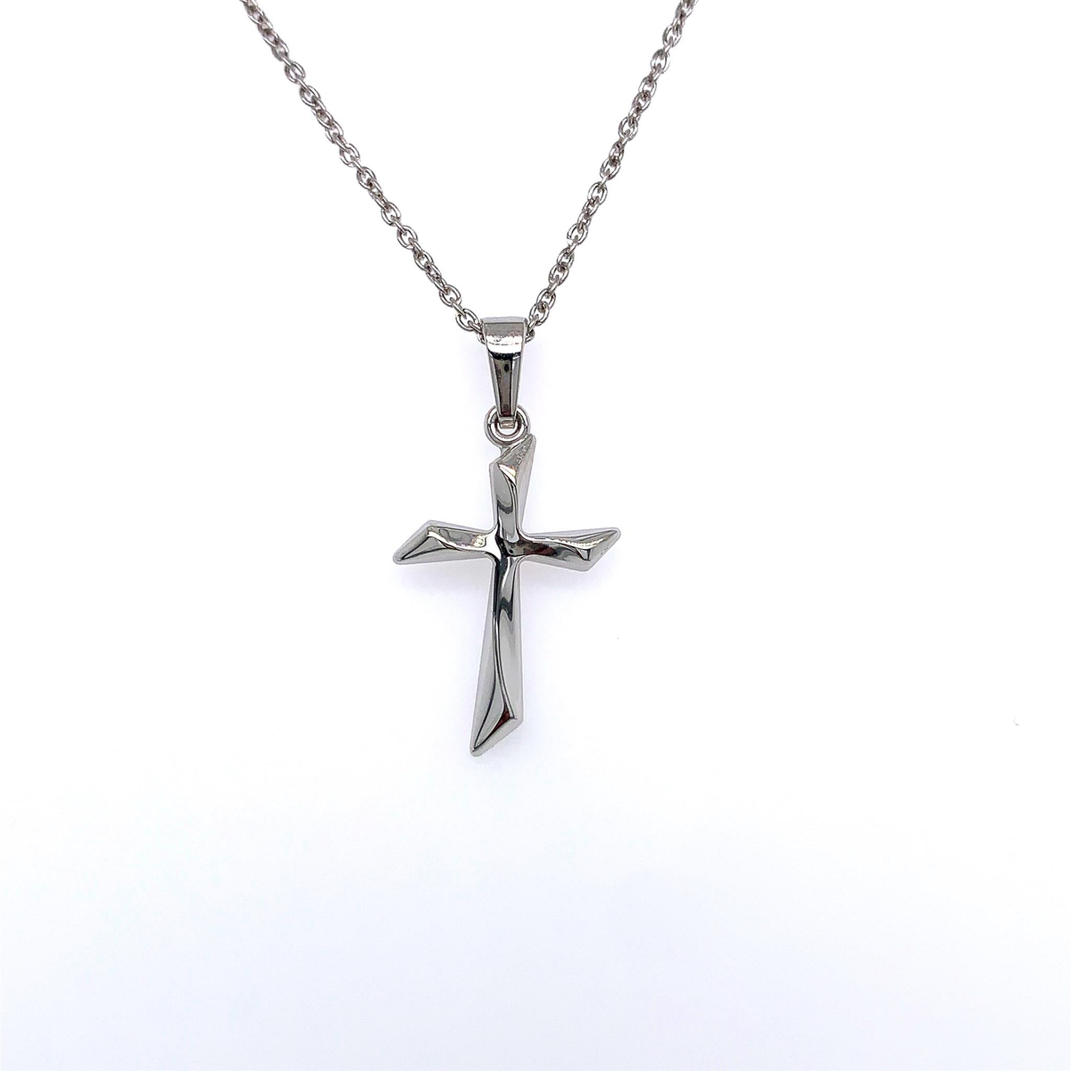 Sterling Silver White Gold Cross Pendant