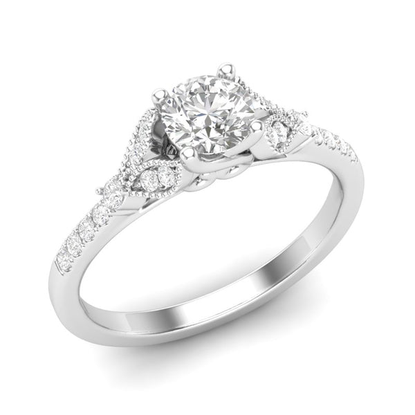 Love Story 14Kt White Gold Dora Engagement Ring With 3/8ct Round Natural Diamond And .17cttw Round Accent Diamonds