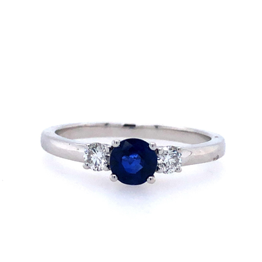 14Kt White Gold .47ct  Blue Sapphire Natural Diamond Ring