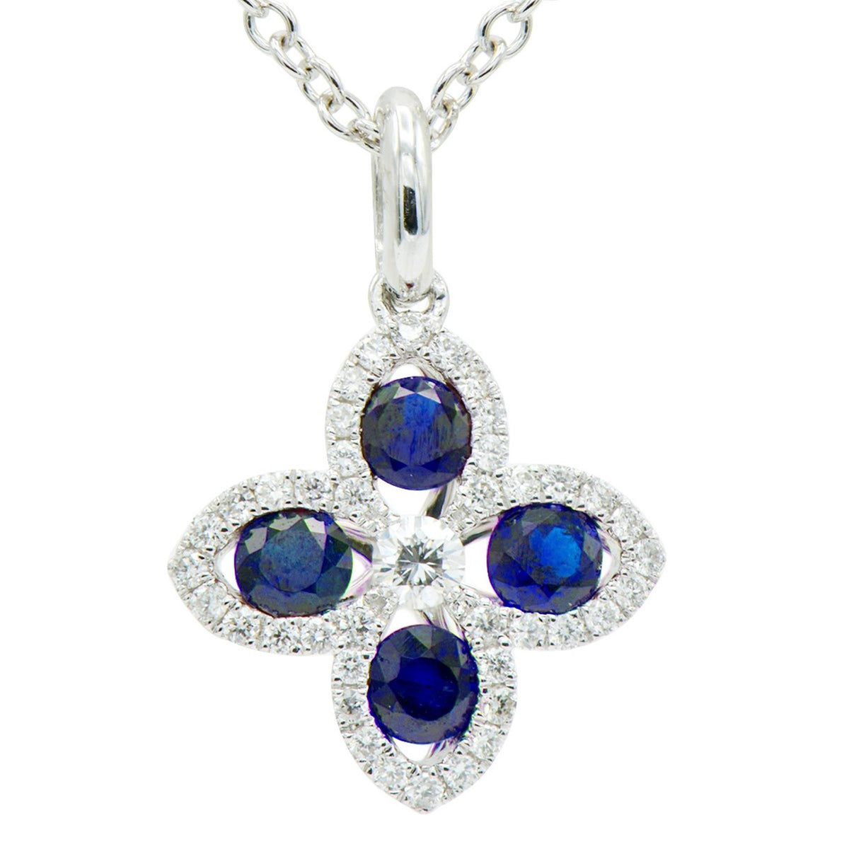 14Kt White Gold Floral Gemstone Pendant With 0.83ct Sapphires