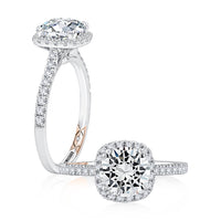 A. Jaffe Round Halo Pave Engagement Ring Mounting in 14K White Gold