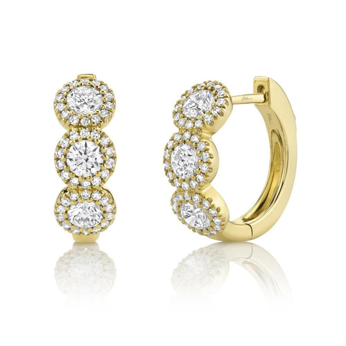 14Kt Yellow Gold Halo Earrings With 1.10cttw Natural Diamonds