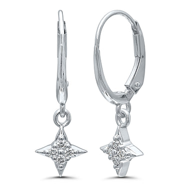 Sterling Silver Star Of Hope Lever Back Earrings With 4 Round Diamonds in Each Totaling .10cttw