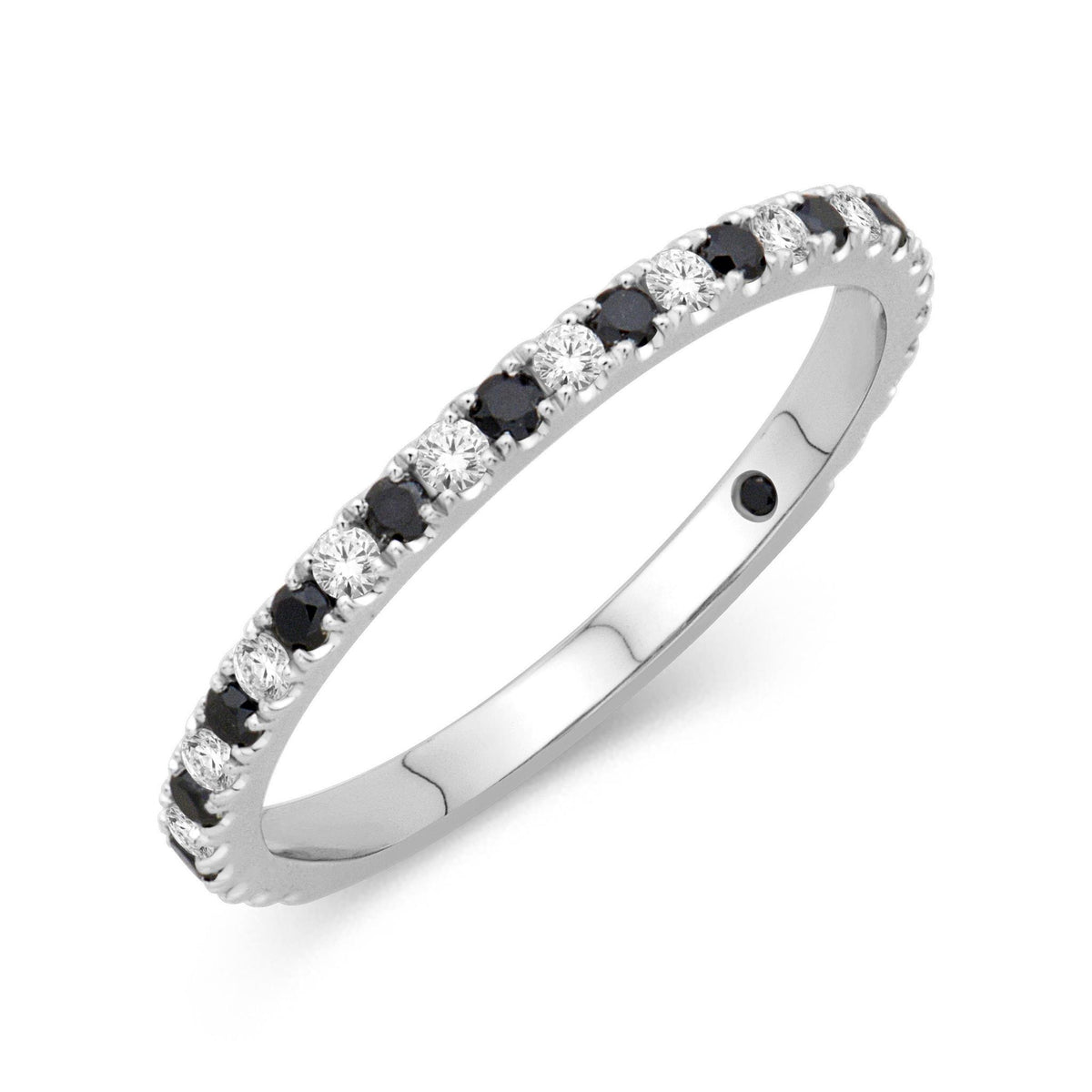 14Kt White Gold Stackable Black & White Diamonds Band