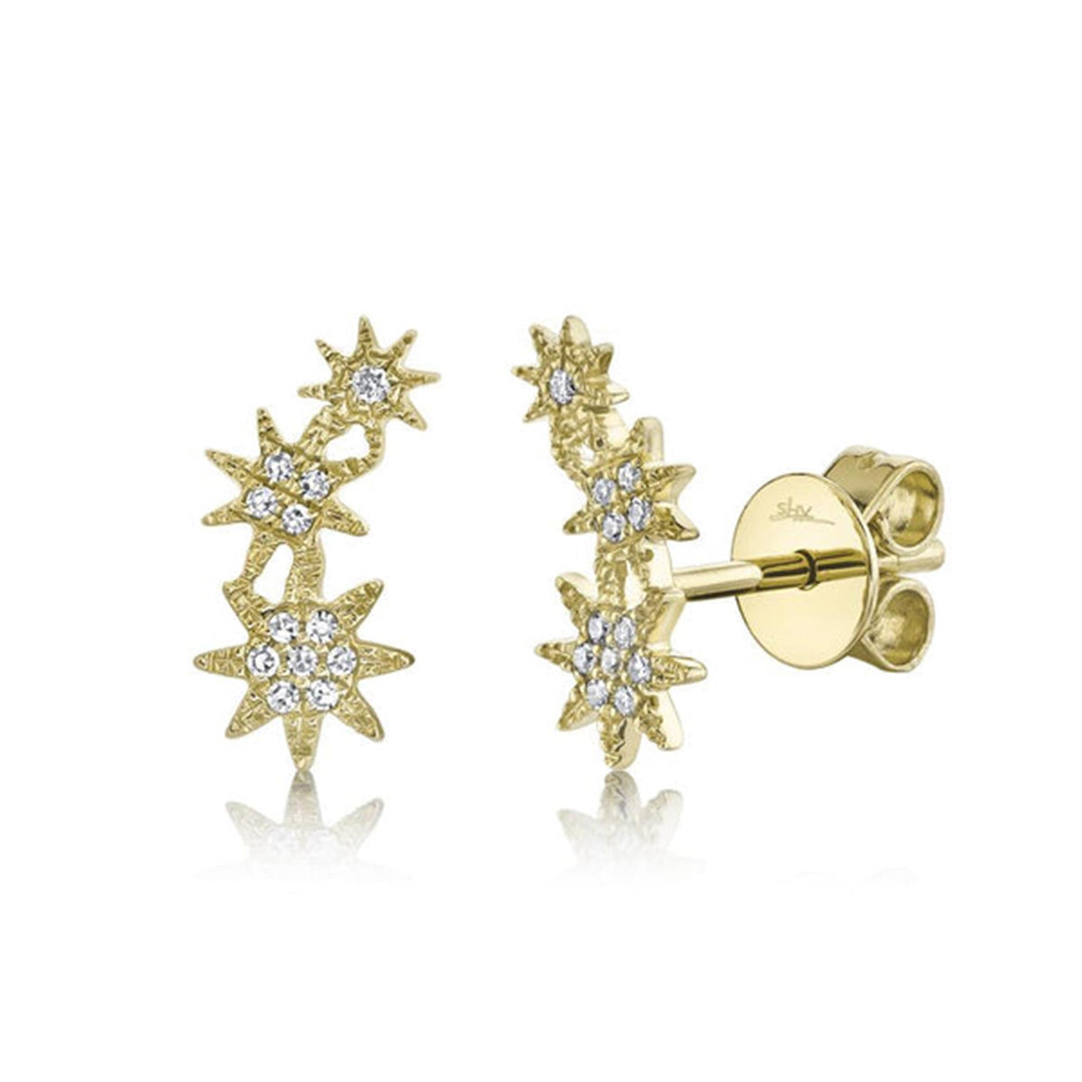 Shy Creation 14Kt Yellow Gold Starburst Earrings 0.06cttw Natural Diamonds