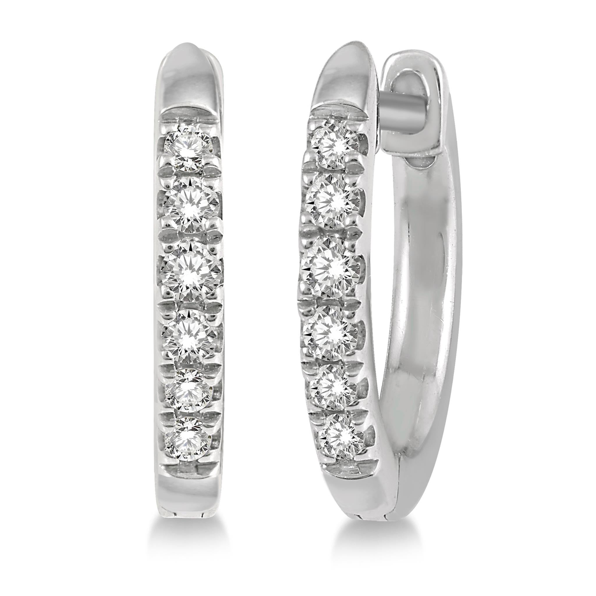 Lasker Petites-10Kt White Gold Round Hoop Earrings 0.12cttw Natural Diamonds