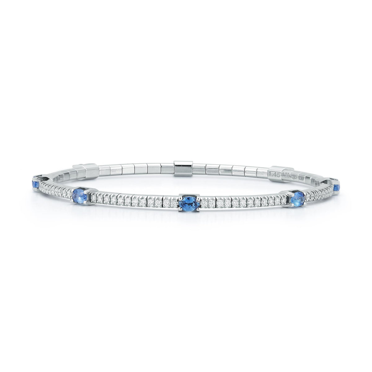 18Kt White Gold Extensible Bangle Bracelet With 2cttw Natural Diamonds and Sapphires