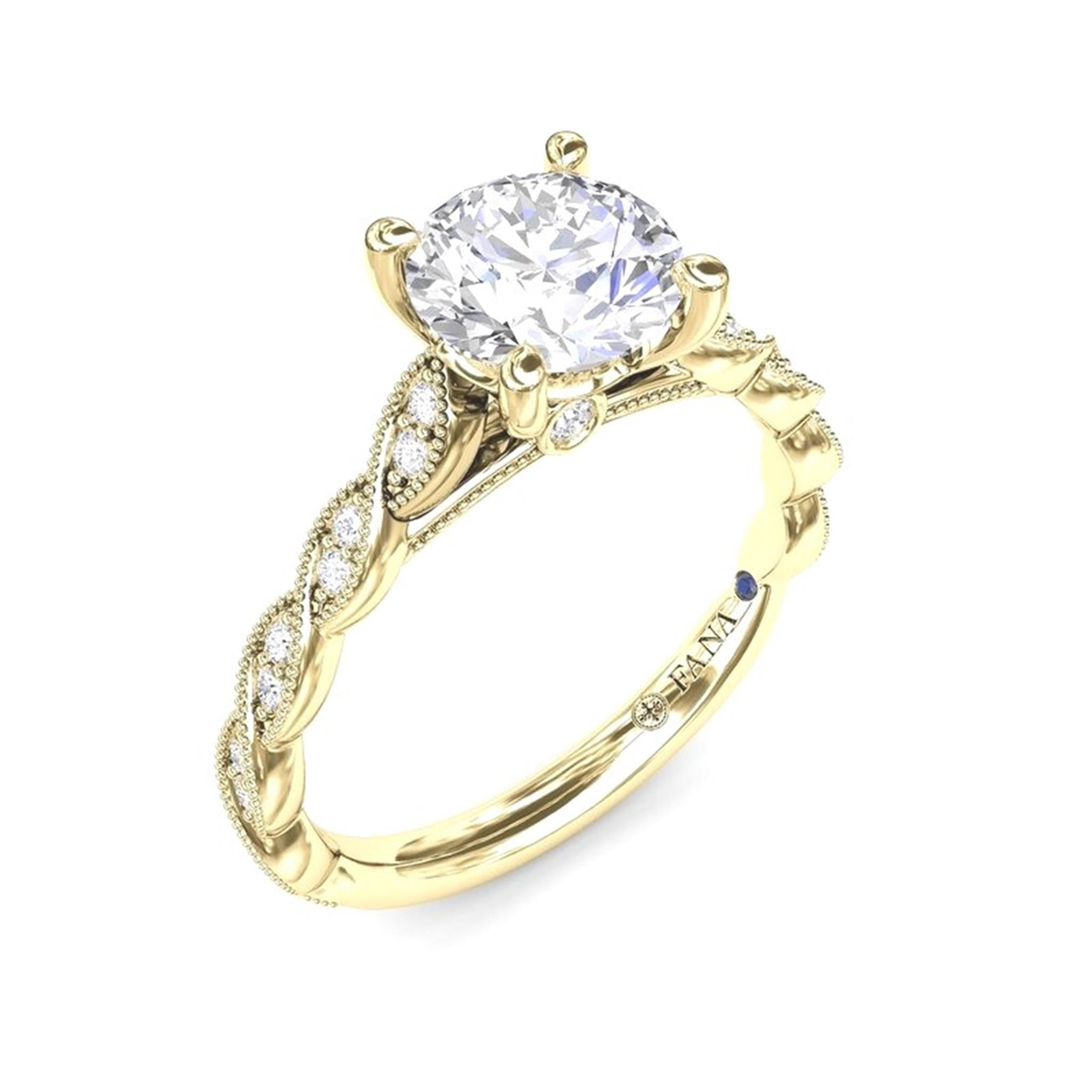 FANA 14Kt Vintage Inspired Engagement Ring Mounting - Round Center Stone Sold Separetely