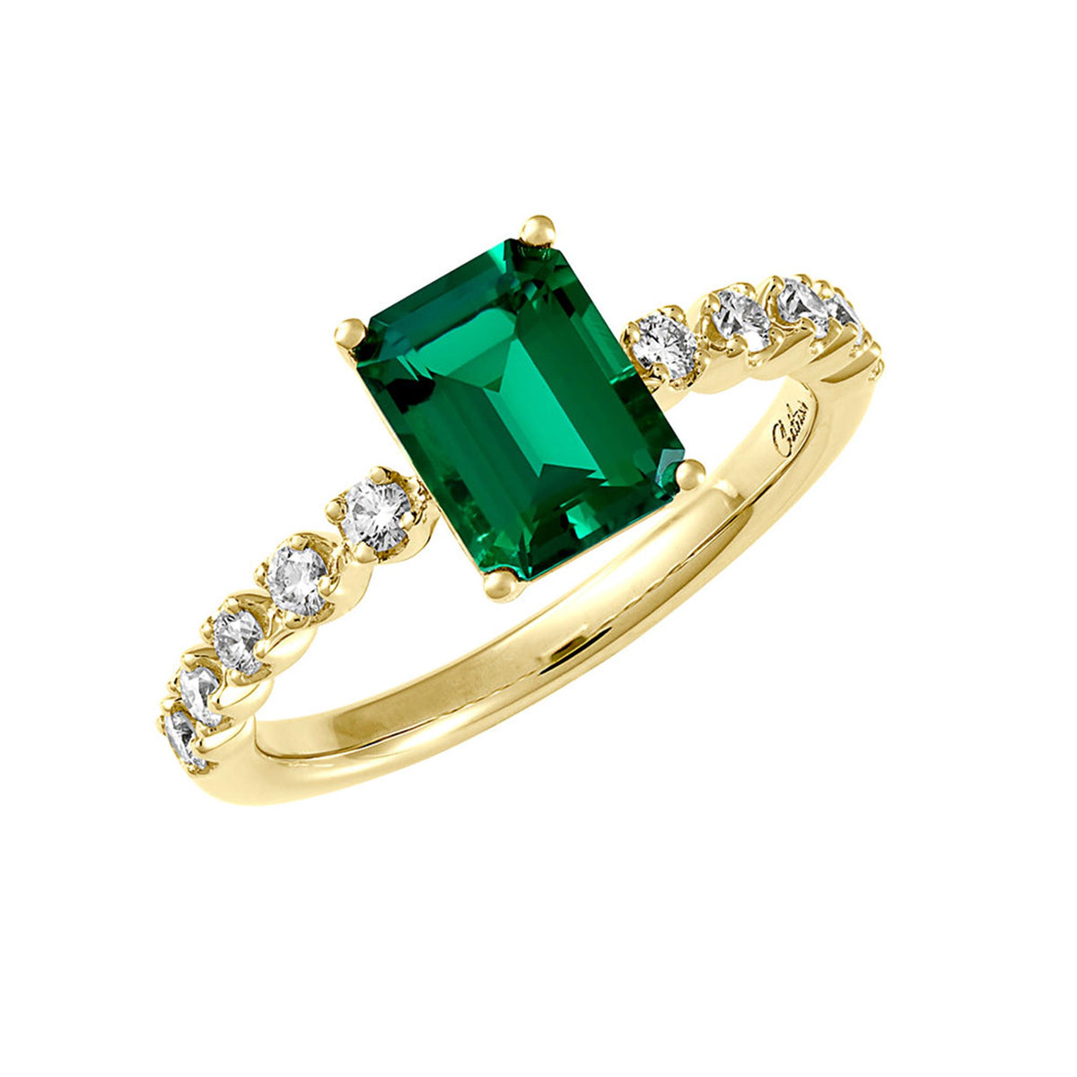 14Kt Yellow Gold Ring With 1.30ct Chatham Lab Created Emerald