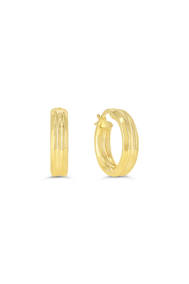 Bella Gold Collection 10Kt Yellow Gold Textured Ridge Hoop Earrings