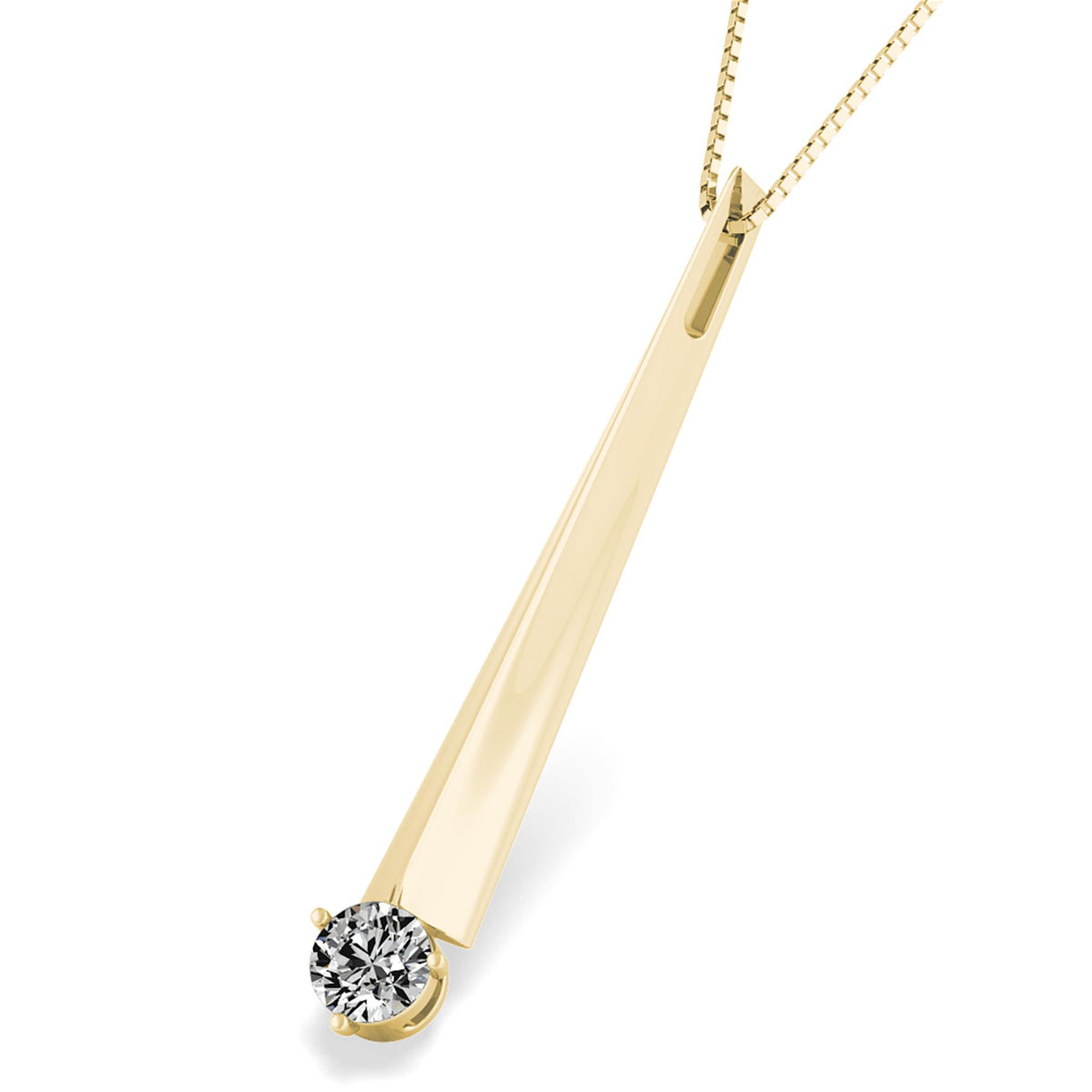 14K Yellow Gold Stilletto Pendant with 1 .20Ct Diamond on an 18" Box Chain