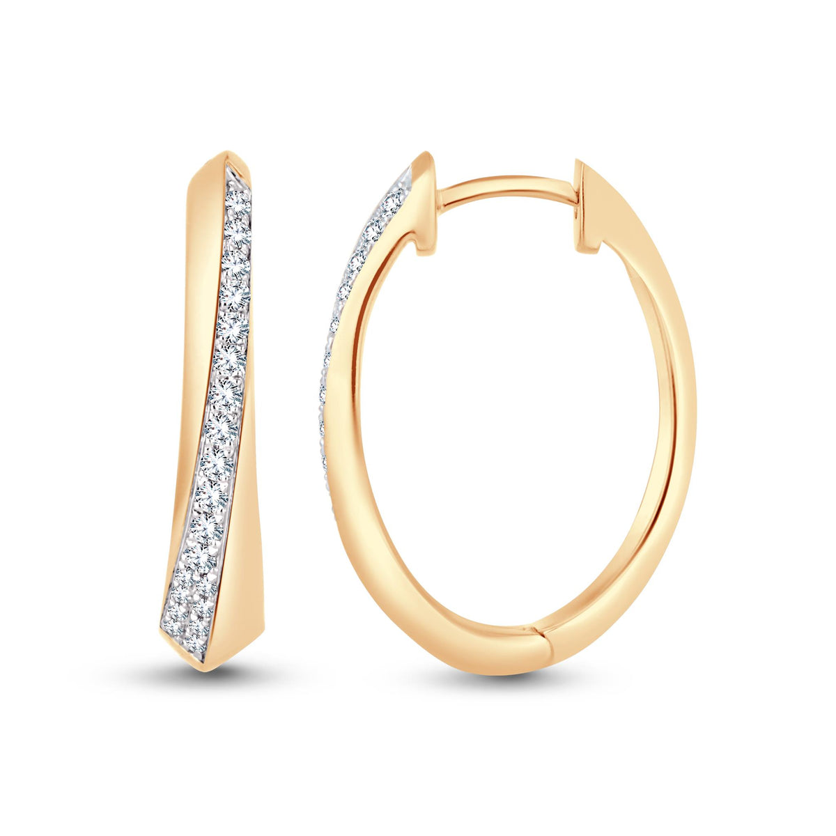 14Kt Yellow Gold Oval Hoop Earrings With .30cttw Natural Diamonds