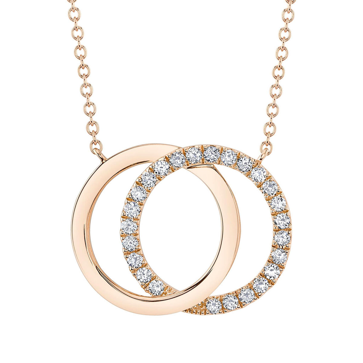 14K Rose Gold You & Me Intersecting Circle Pendant with .31cttw Diamond