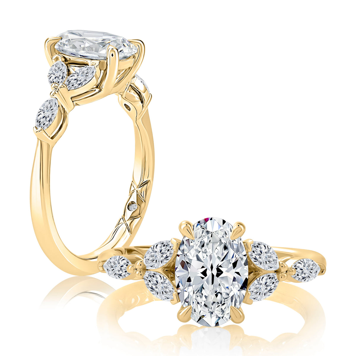 A. Jaffe Oval Center Floral Engagement Ring in 14K Yellow Gold