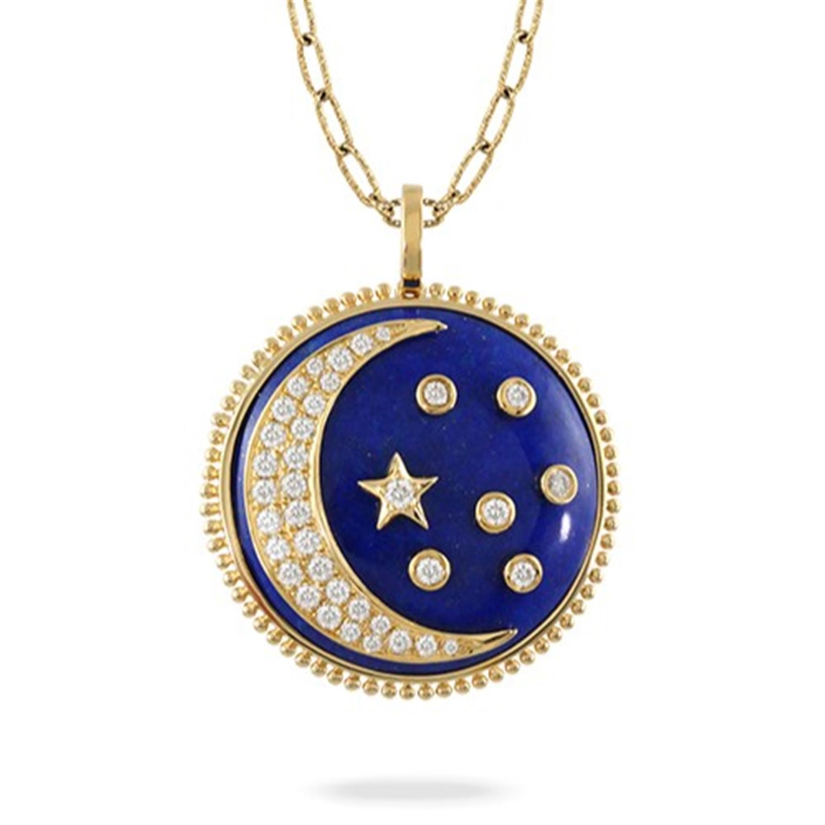 Doves 18K Yellow Gold Lapis Moon & Stars Pendant