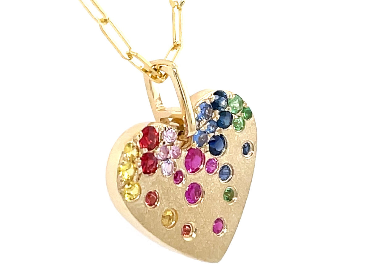 Confetti Collection 14Kt Yellow Gold Rainbow Sapphire Heart Pendant