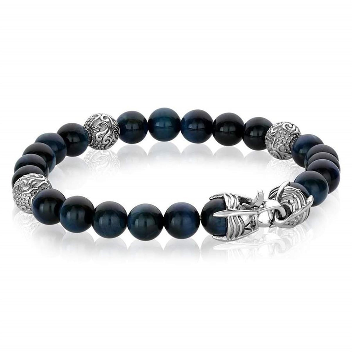 Italgem Steel Beaded Blue Tiger's Eye Bracelet