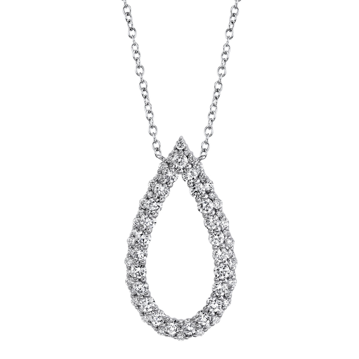 Shy Creation 14Kt White Gold Teardrop Doube Halo Pendant With .43cttw Round Natural Diamonds On 18" Cable Chain (H-SI1)