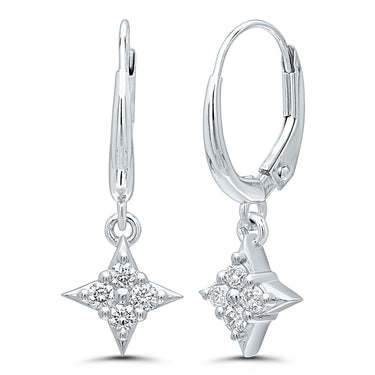 Sterling Silver Star Of Hope Lever Back Earrings With 4 Round Diamonds in Each Totaling .25cttw
