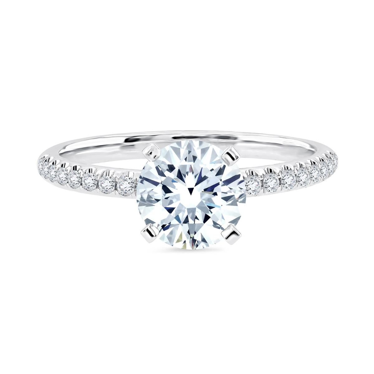 14Kt White Gold Classic Prong Ring Mounting With .13cttw Natural Diamonds