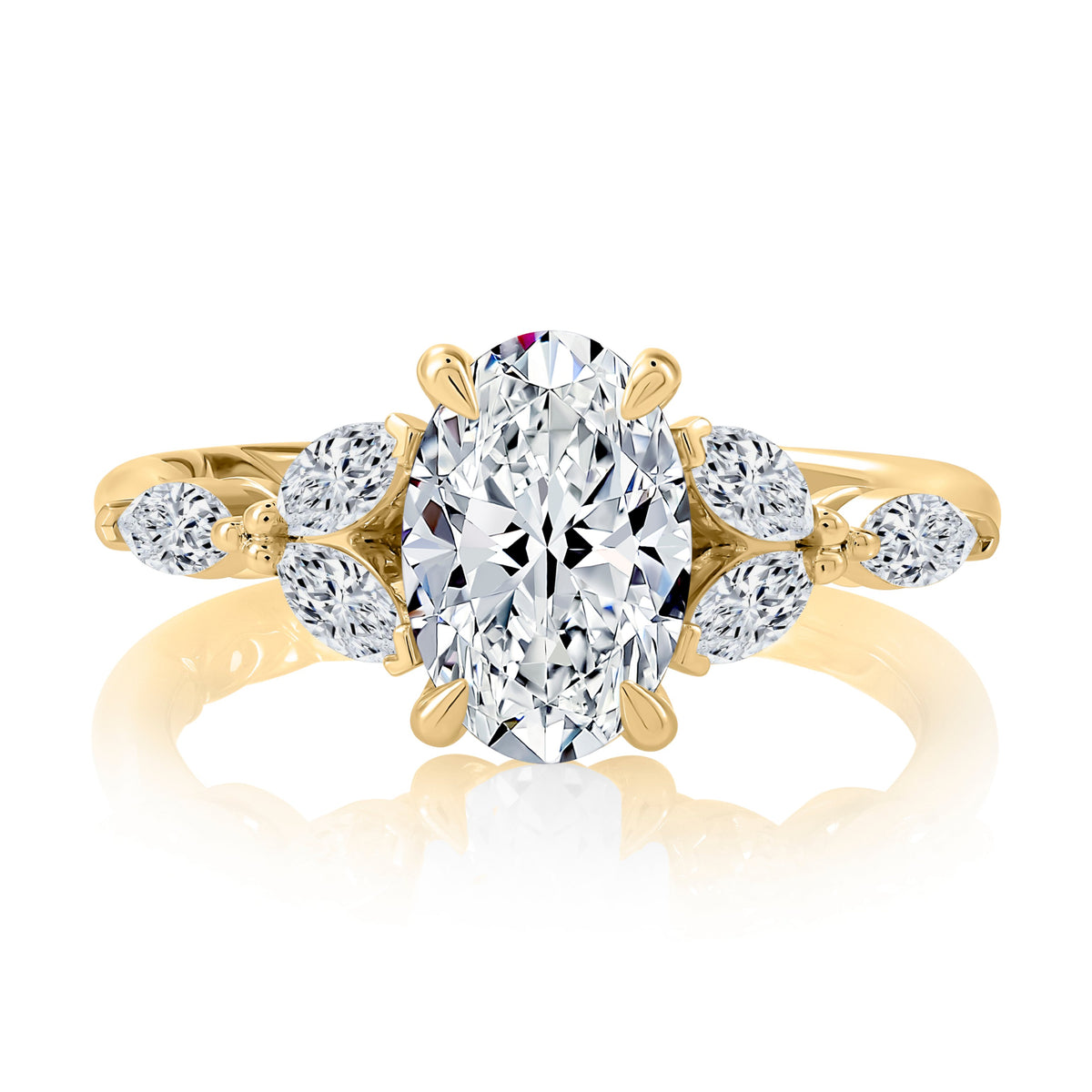 A. Jaffe Oval Center Floral Engagement Ring in 14K Yellow Gold