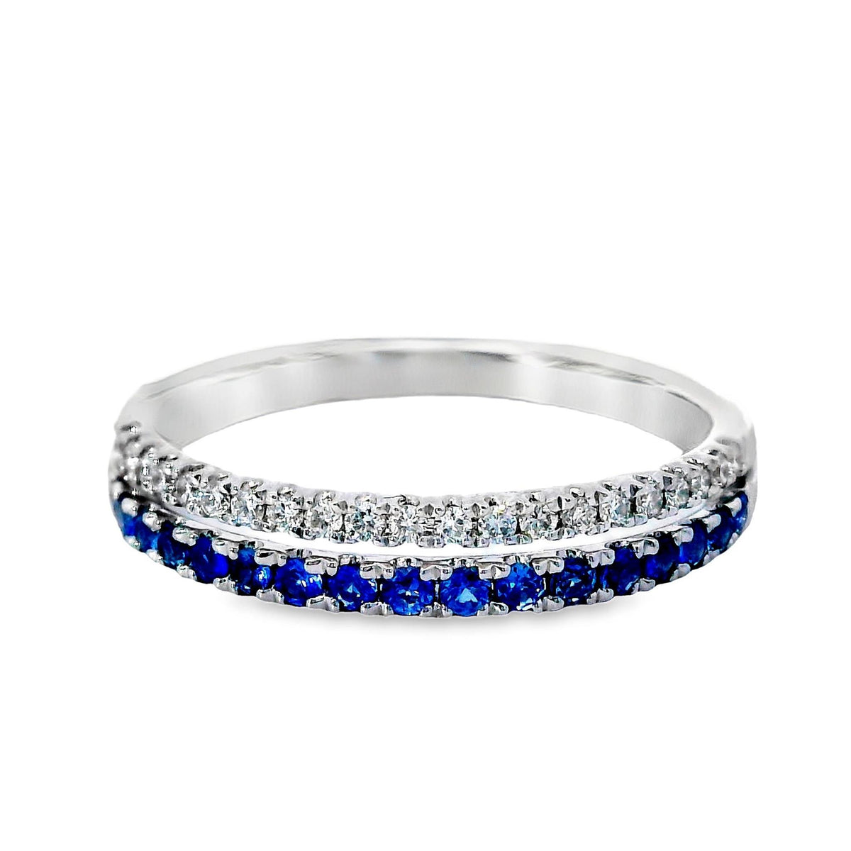 18Kt White Gold Stackable Ring With Sapphires and Diamonds