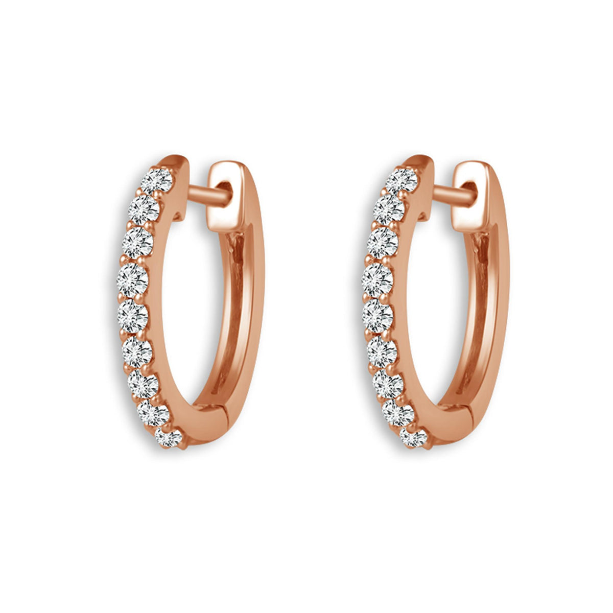 14Kt Rose Gold Oval Hoop Earrings With .33cttw Natural Diamonds