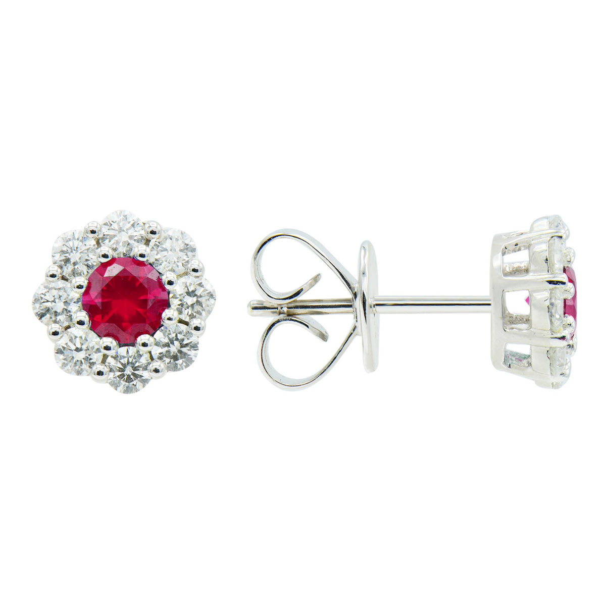 14Kt White Gold Halo Earrings Gemstone Earrings With 0.45ct Rubies