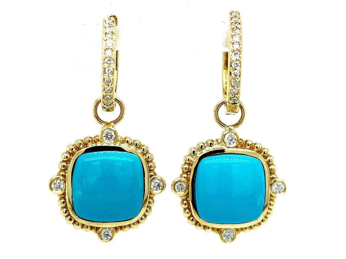 14Kt Green Gold Round Hoop Earrings Gemstone Earrings With Turquoise