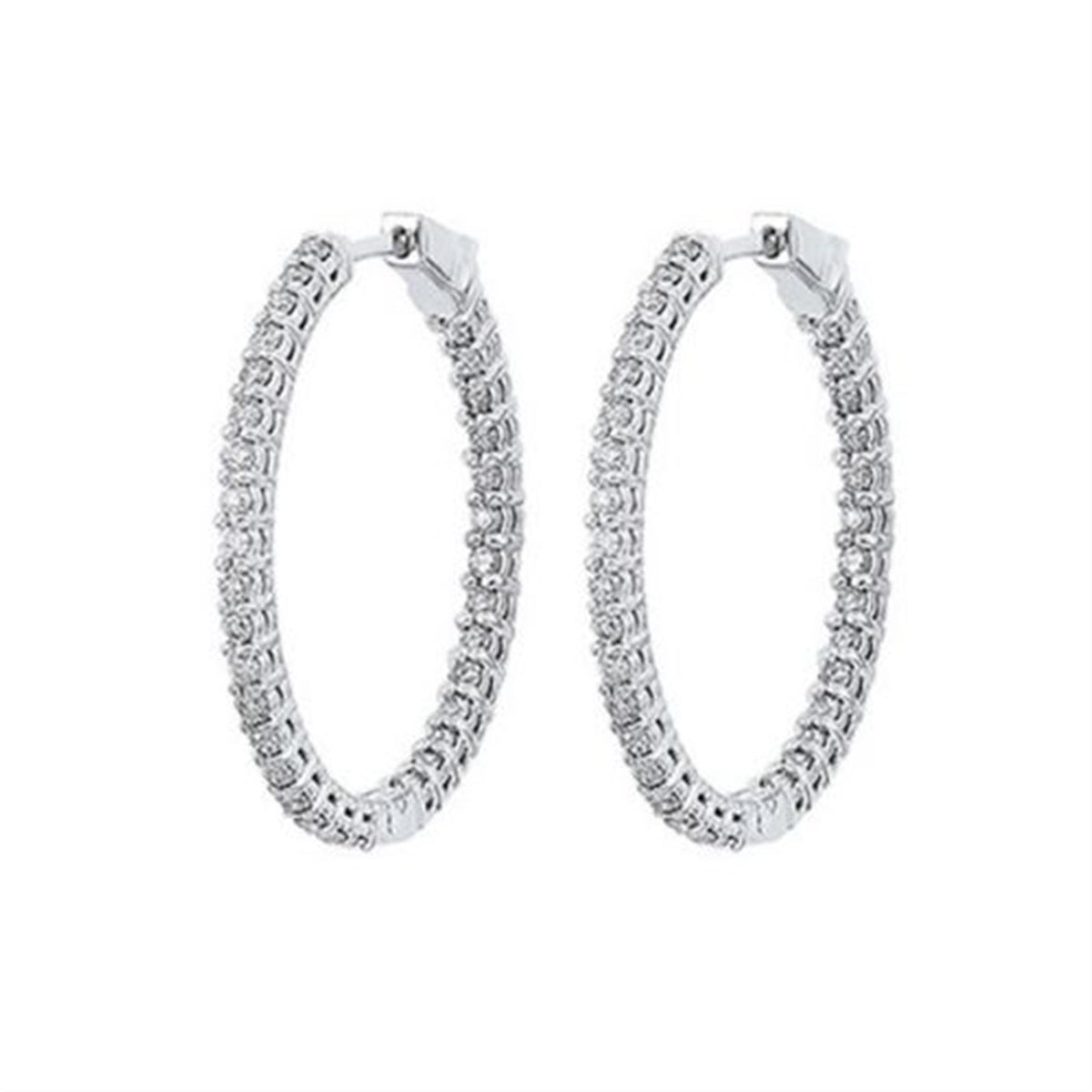 14Kt White Gold Round Hoop Earrings 1.00cttw Natural Diamonds