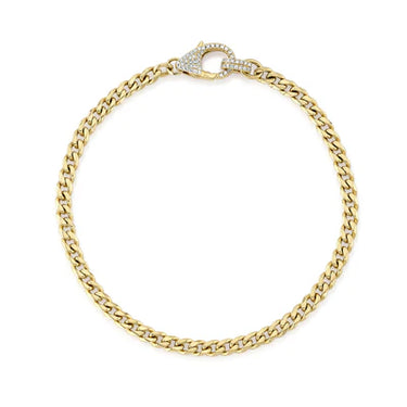 Shy Creation 14Kt Yellow Gold Curb Chain 0.25cttw Diamond Clasp Bracelet