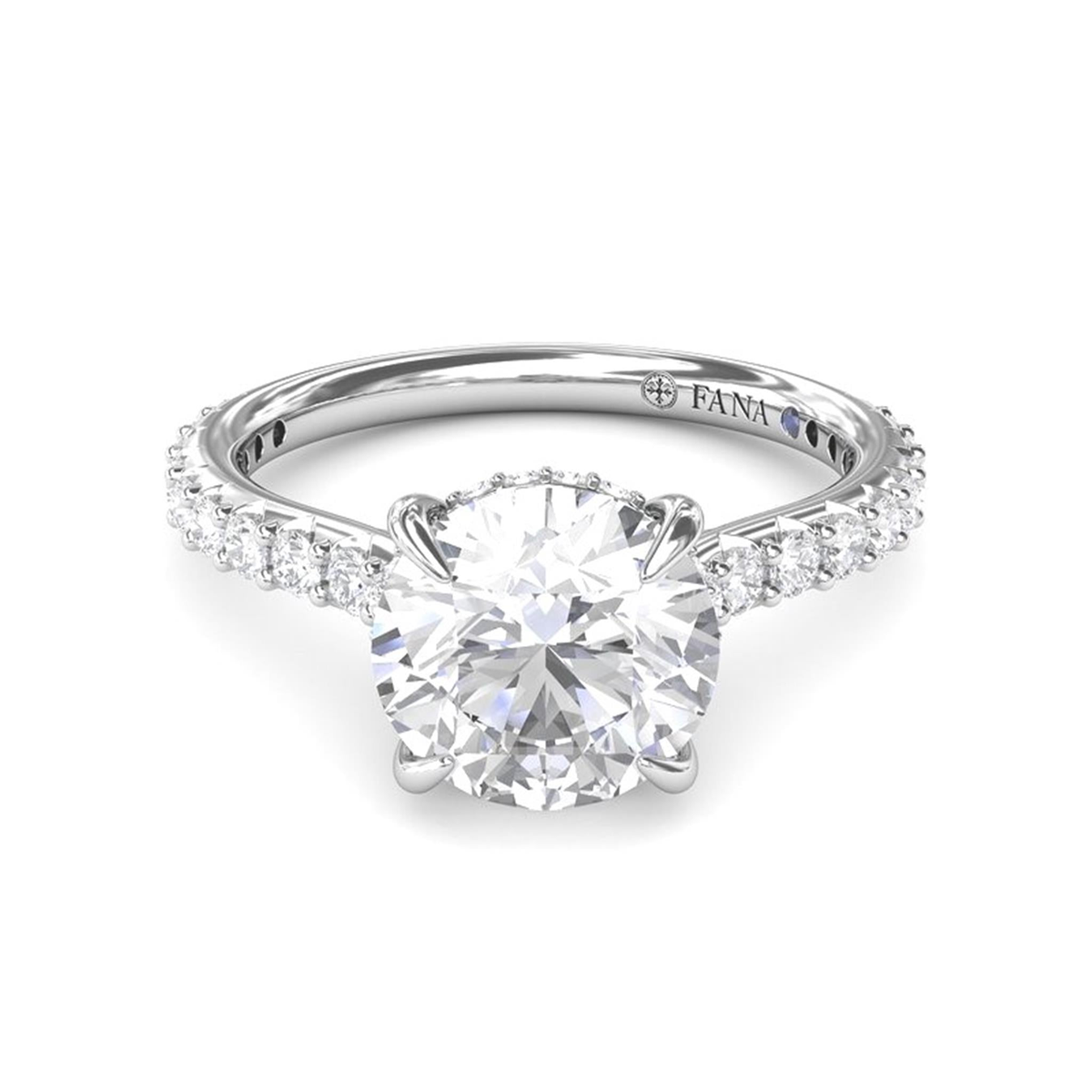 14Kt White Gold Classic Prong Engagement Ring Mounting With 0.47cttw Natural Diamonds