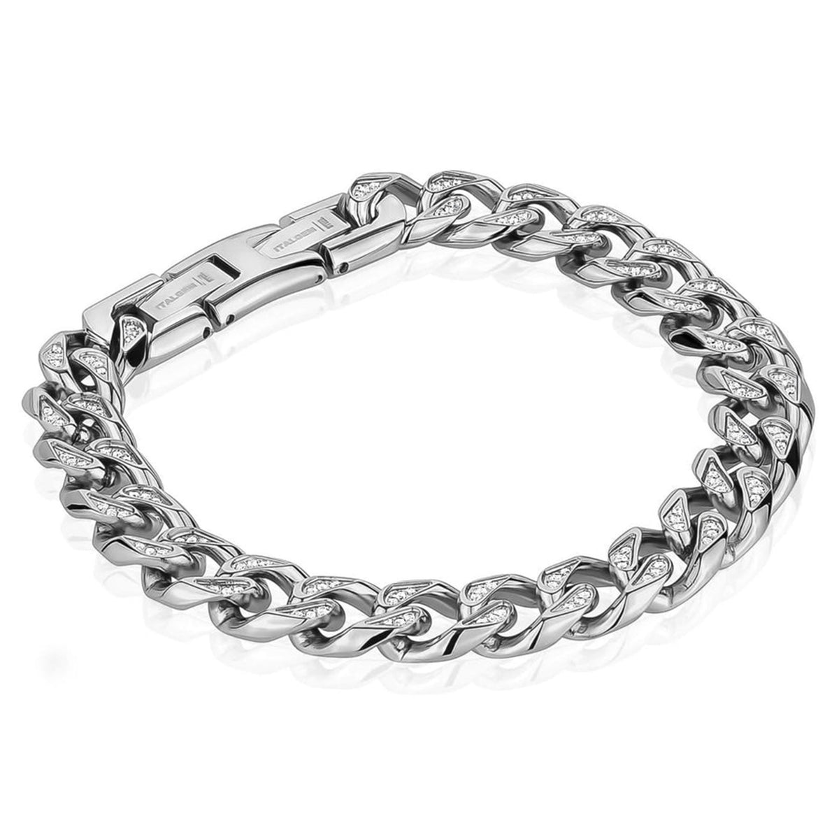 Italgem Stainless Steel Curb Link Bracelet with Cubic Zirconia