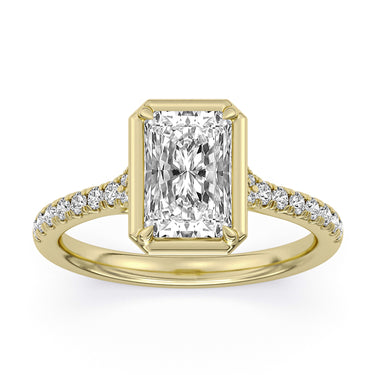 Centurion Collection 14Kt Yellow Gold Split-Shank Faux Bezel Engagement Ring with 2ct 100-Faceted Lab-Grown Radiant Center Diamond and 0.27cttw Accent Diamonds