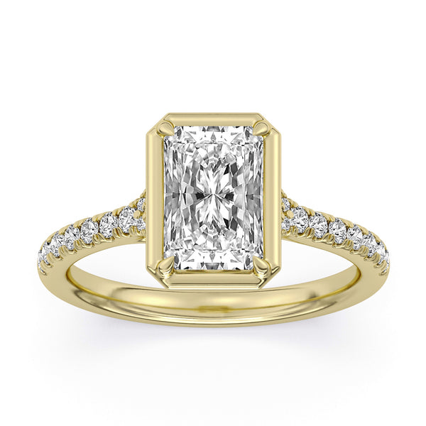 Centurion Collection 14Kt Yellow Gold Split-Shank Faux Bezel Engagement Ring with 2ct 100-Faceted Lab-Grown Radiant Center Diamond and 0.27cttw Accent Diamonds