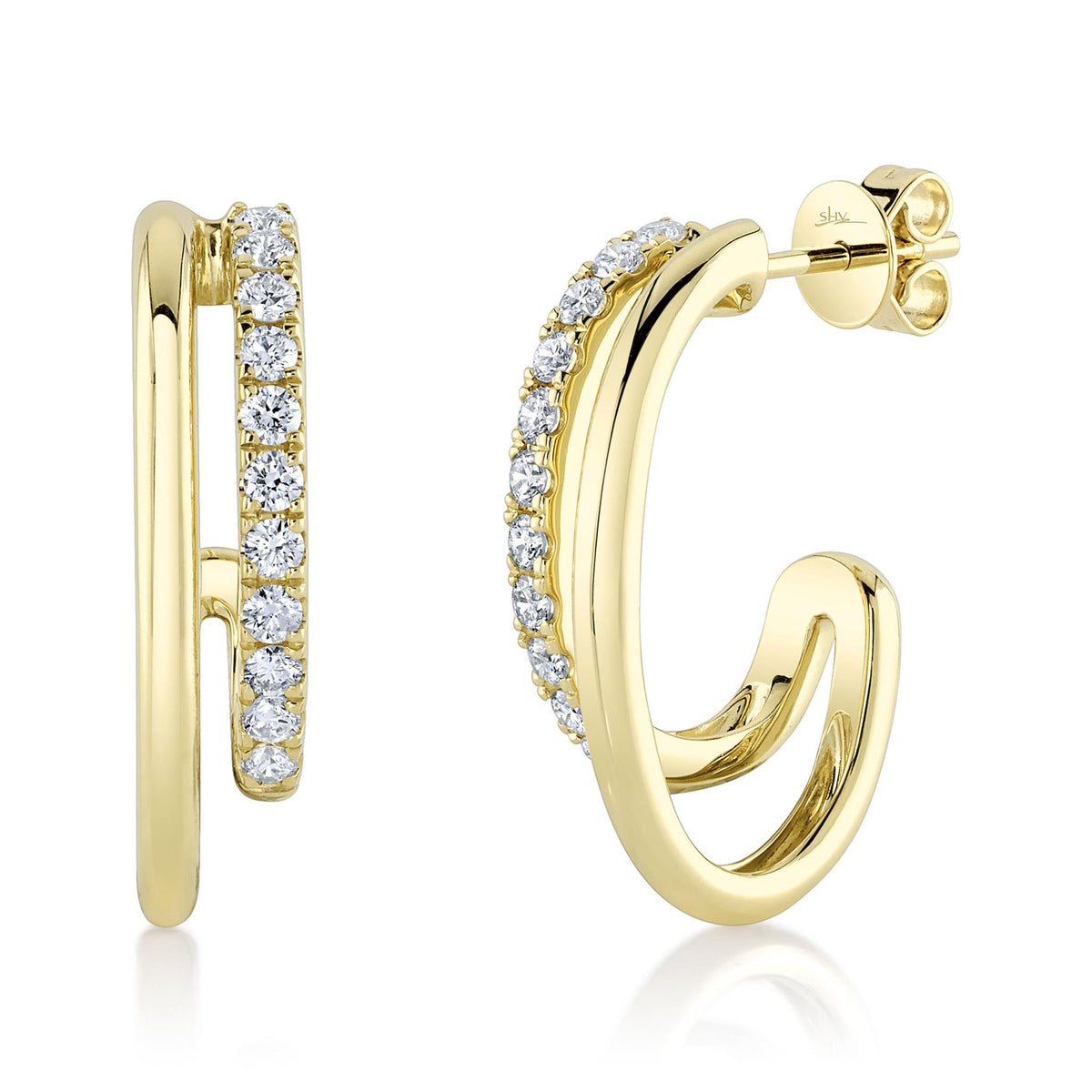 Shy Creation 14K Yellow Gold Oval Hoop Earrings with .58cttw Diamonds (SI1-H)