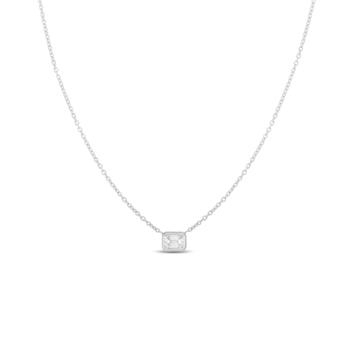 Roberto Coin 18Kt White Gold Bezel Set Emerald-Cut Solitaire Necklace - .17ct