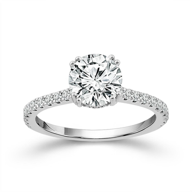 14Kt White Gold Simply Petite Hidden Halo 1.04Ct Round Center Natural Diamond Engagement Ring