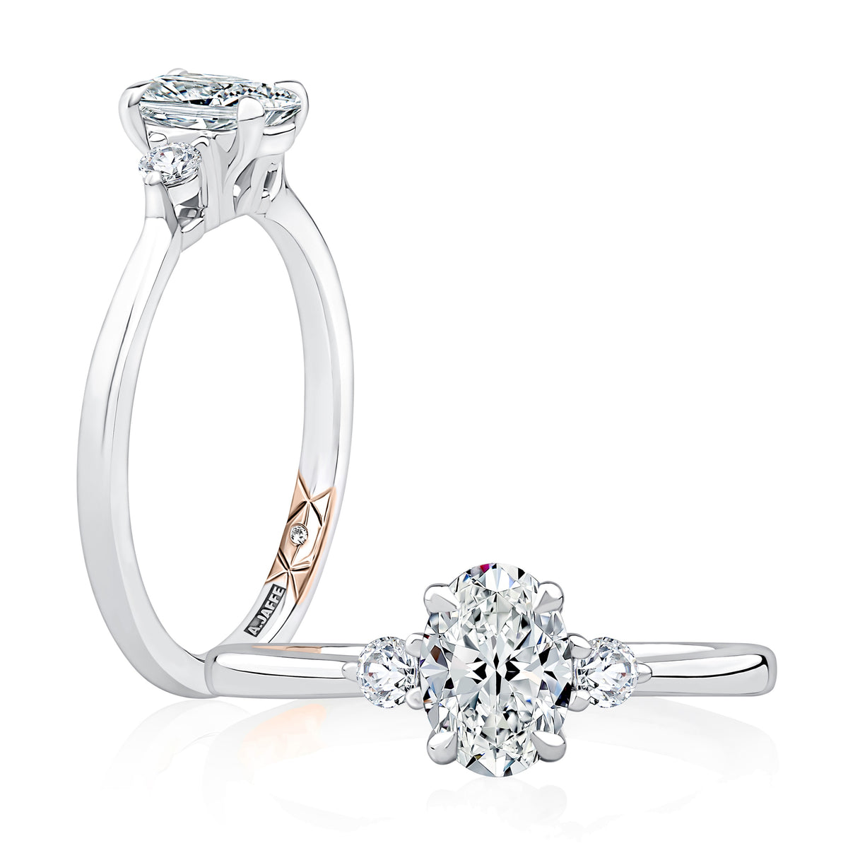 A. Jaffe Three-Stone Engagement Ring Mounting in 14K White Gold